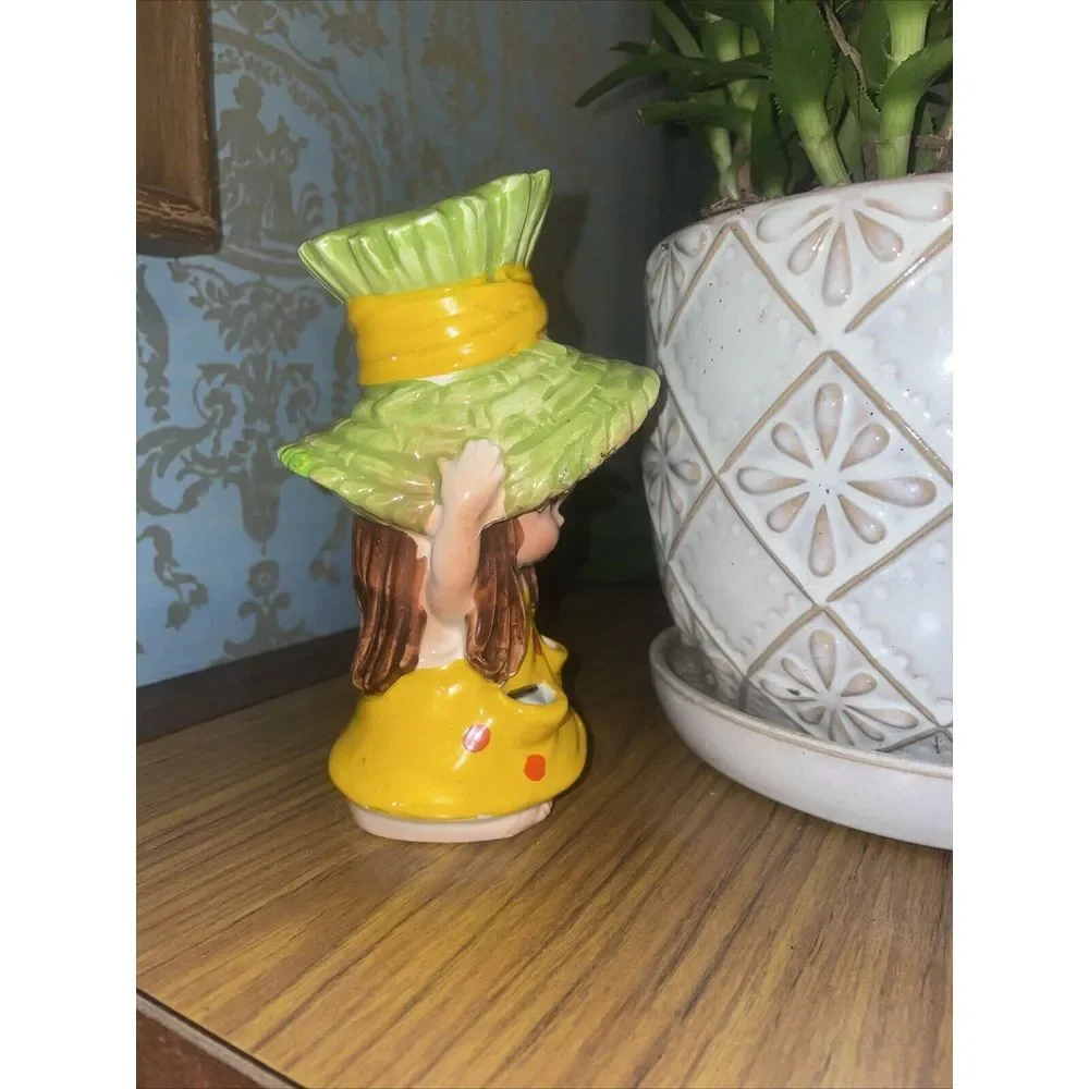 Lefton Girl Head Vase‎ Yellow Polka Dot 1960's Headvase Vintage Retro